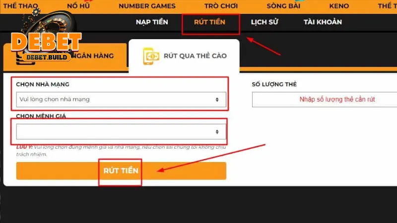 Select các tính năng và phương thức để thanh toán tài khoản